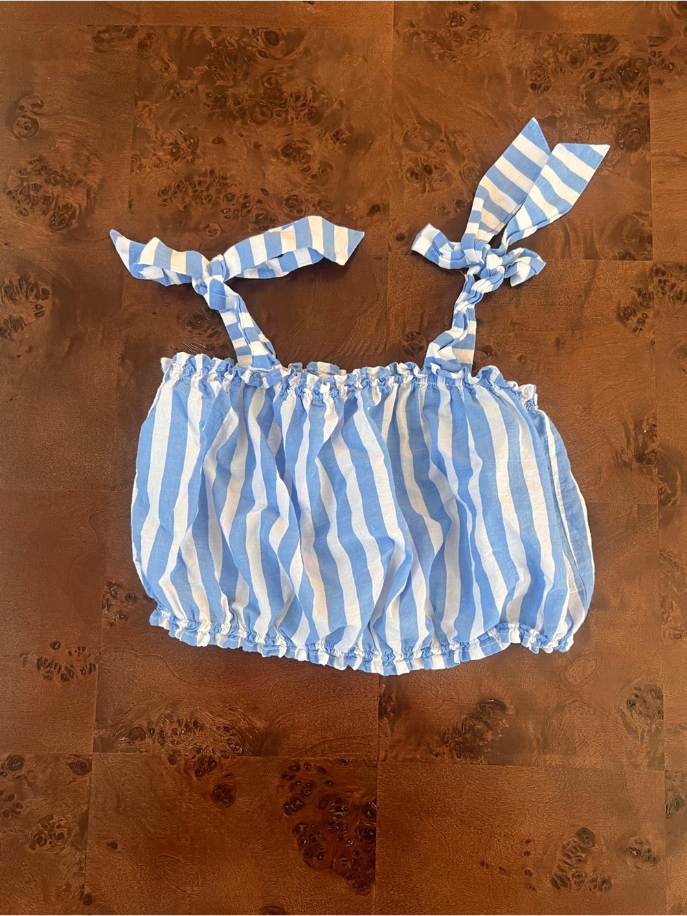 Girls Blue & White Striped cropped Tie-Shoulder Tank Top